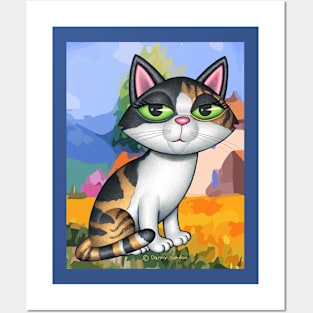 Cute Calico Kitty on Southwestish background Posters and Art